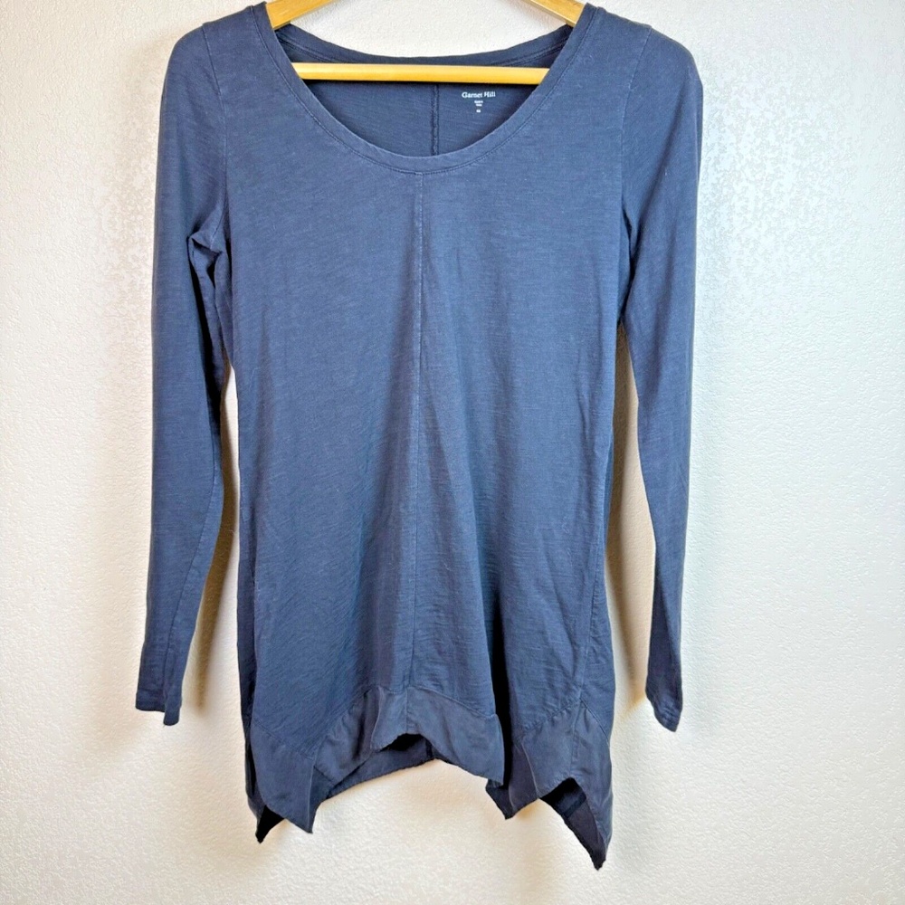 Garnet Hill Cotton Top Silk Contrast Gray Long Sleeve Women's Size XS